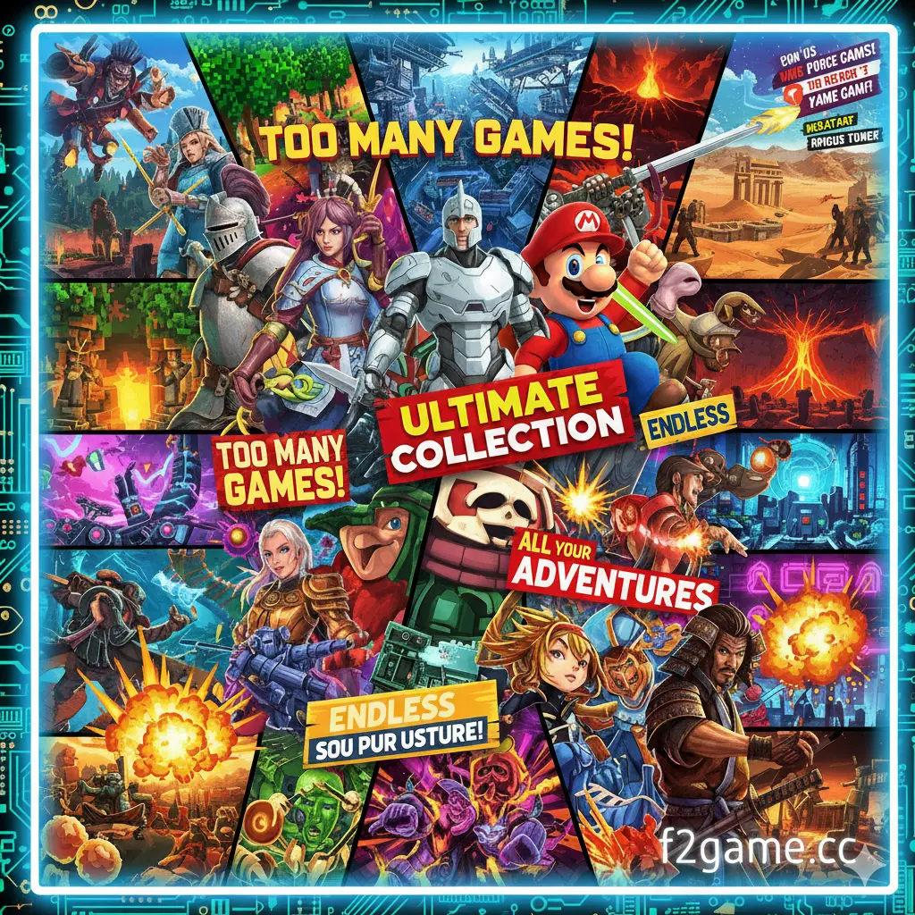 B9 Game Ultimate Collection feature image with diverse game characters, action scenes, and f2game.cc branding