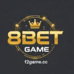 8BET Game golden 3D logo with crown and f2game.cc branding on a dark premium background