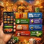 V77 Bet Game app showing real earning casino features in Pakistan, including bonuses, referral income, fast withdrawals, and secure payments